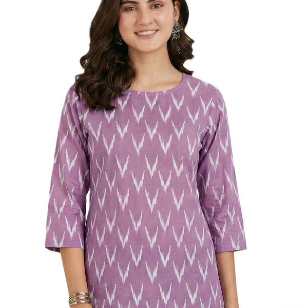 Women's Printed Short Kurti, 3/4 Sleeve, Cotton, Soft & Comfortable
