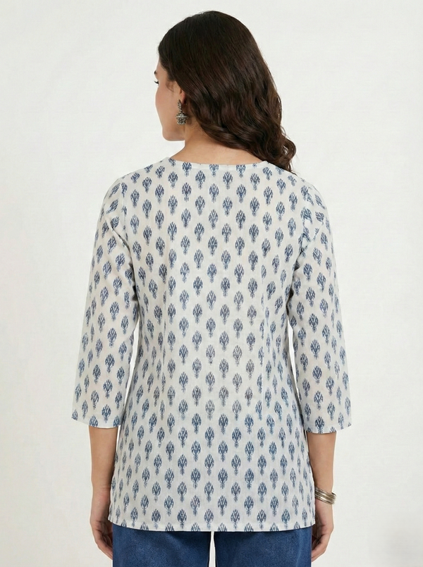 Women's Printed Short Kurti, 3/4 Sleeve, Cotton, Soft & Comfortable