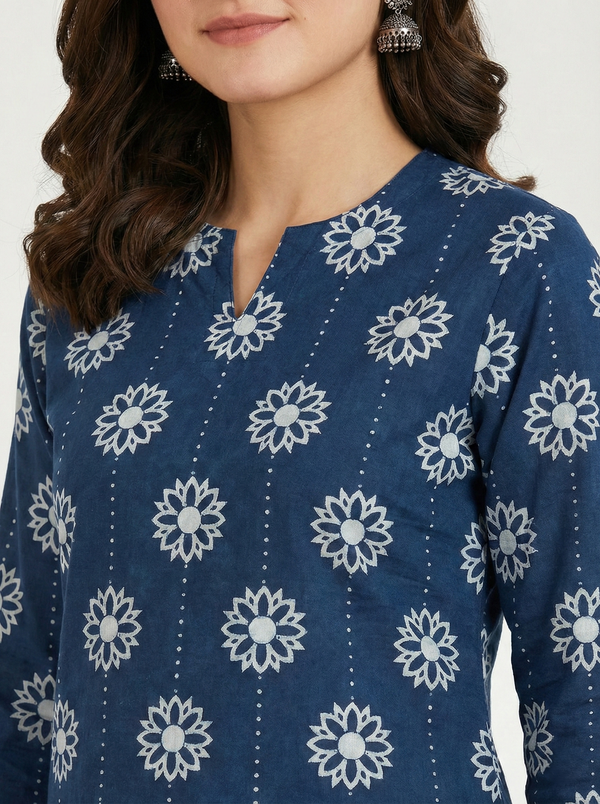 Women's Printed Short Kurti, 3/4 Sleeve, Cotton, Soft & Comfortable
