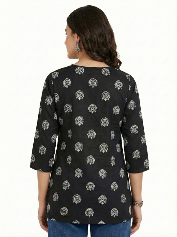 Women's Printed Short Kurti, 3/4 Sleeve, Cotton, Soft & Comfortable