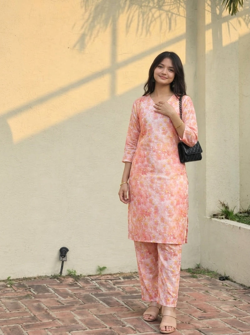 Peach Floral print co-ord set