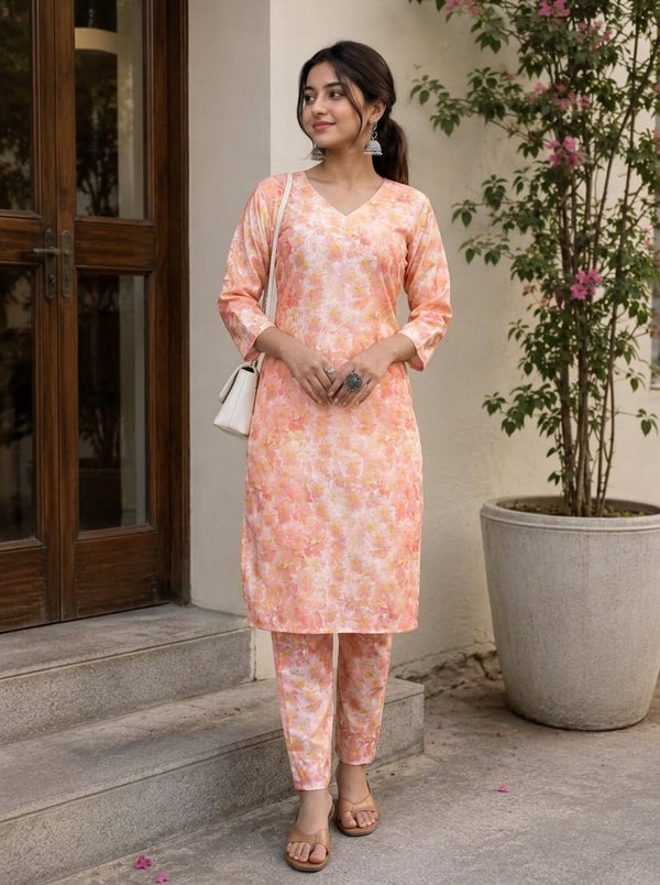 Peach Floral print co-ord set