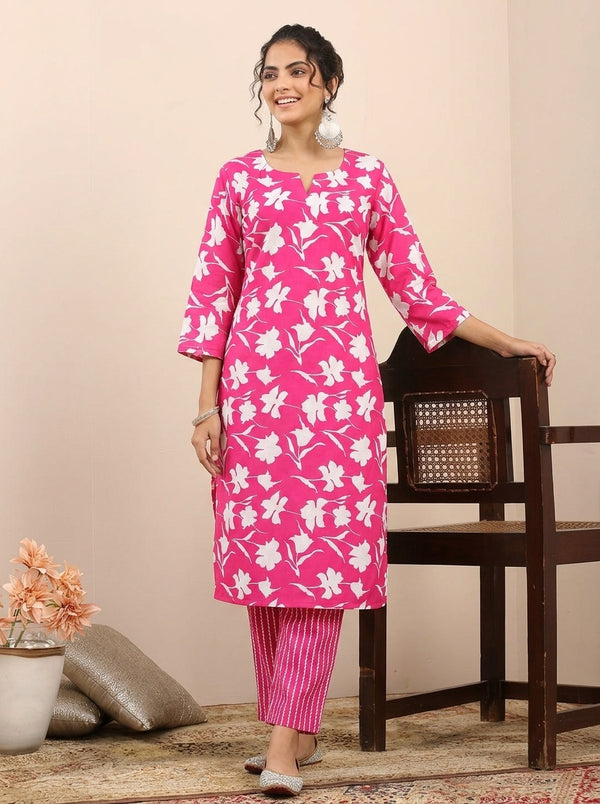 Pink Floral print kurta with pant set