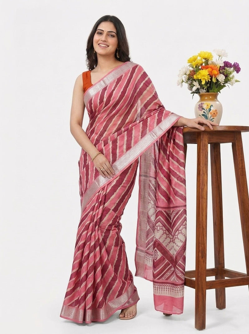 Pink printed saree with blouse piece