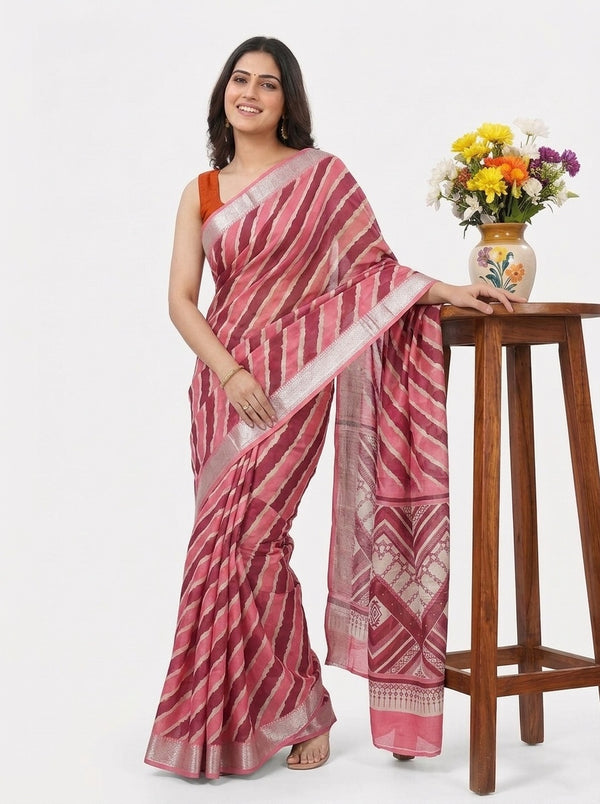 Pink printed saree with blouse piece