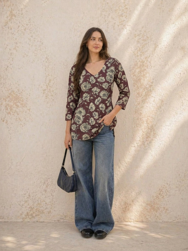 Burgundy printed short kurti