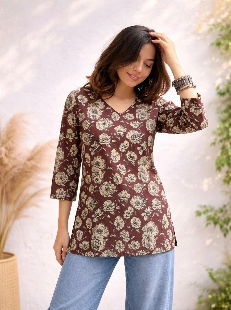 Burgundy printed short kurti