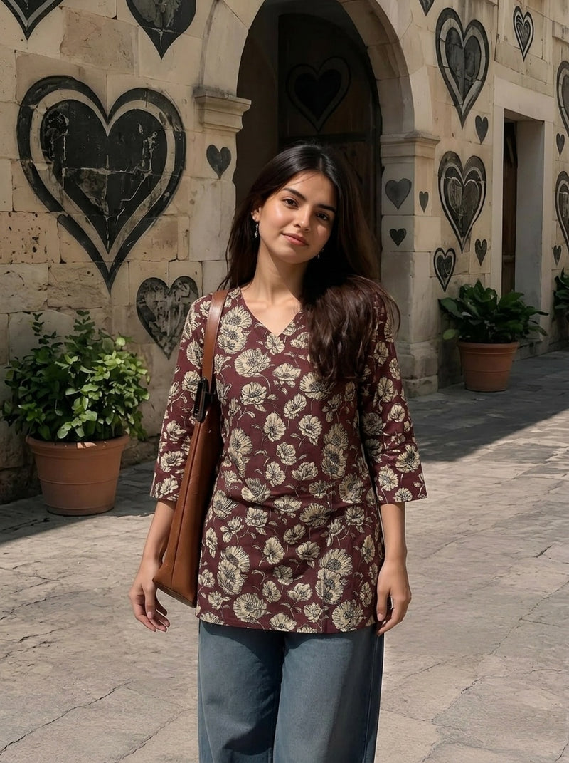 Burgundy printed short kurti