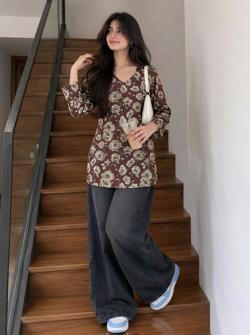 Burgundy printed short kurti