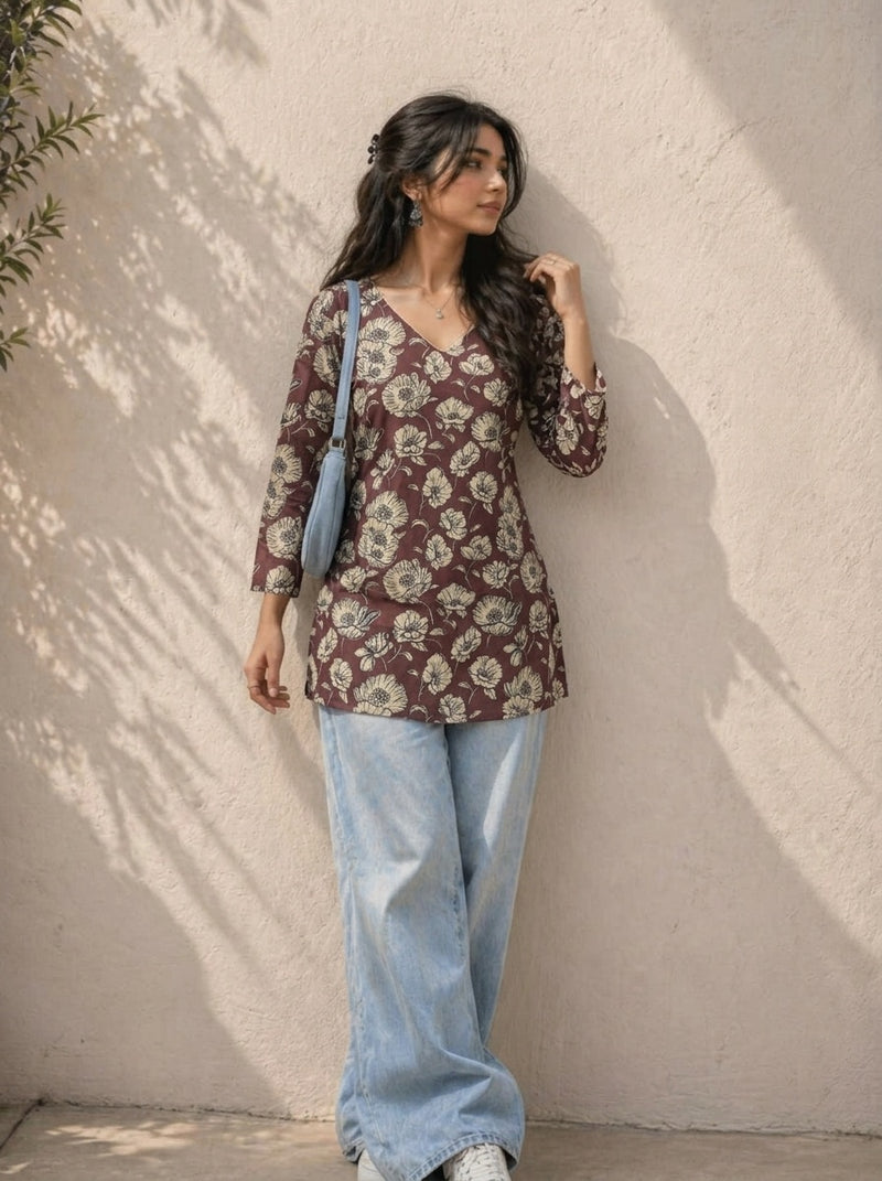 Burgundy printed short kurti
