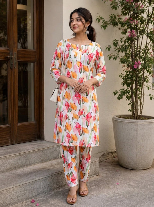 White Floral print co-ord set