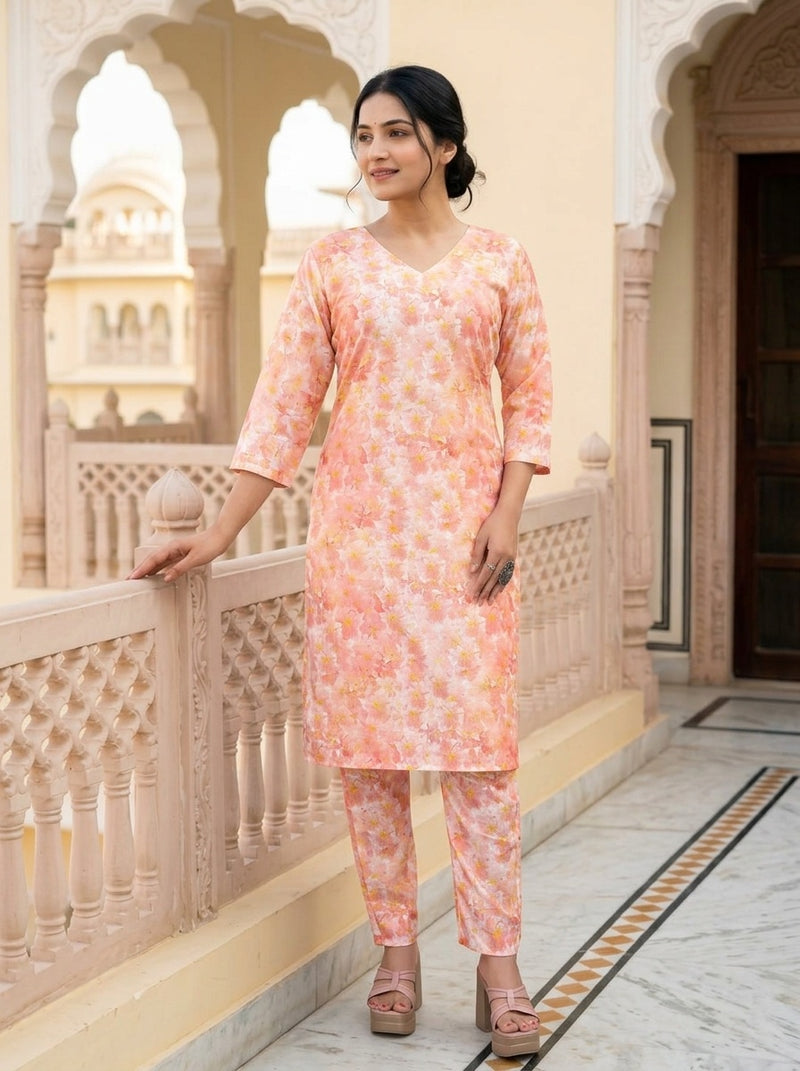 Peach Floral print co-ord set