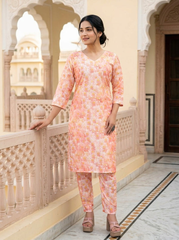 Peach Floral print co-ord set