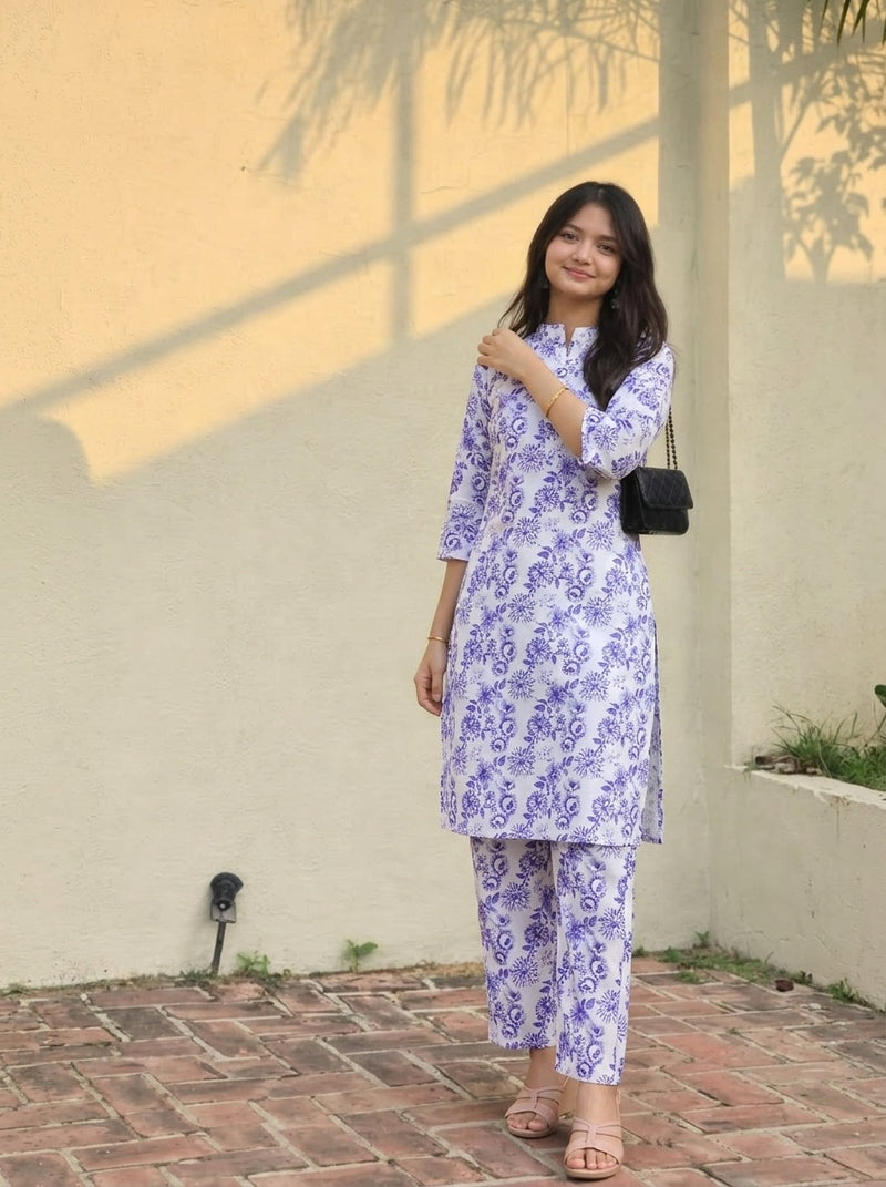 White Floral print co-ord set