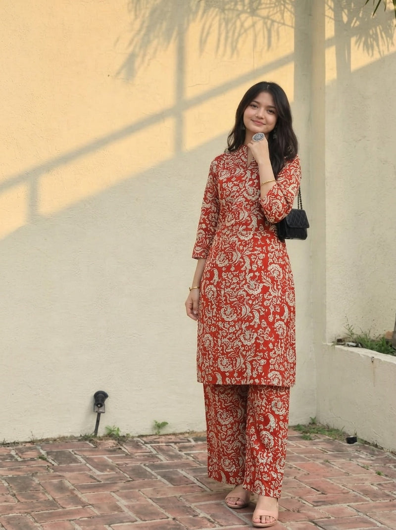Red Floral print co-ord set