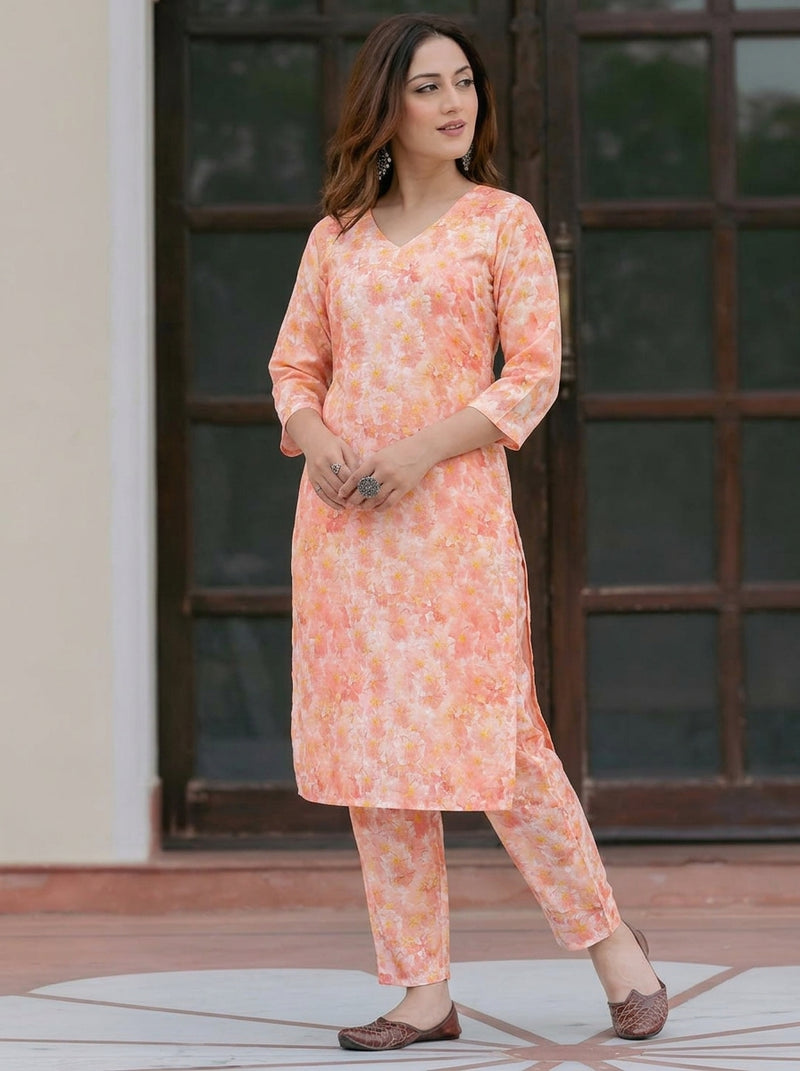Peach Floral print co-ord set