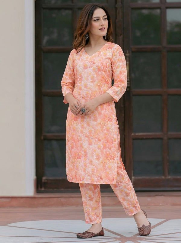Peach Floral print co-ord set