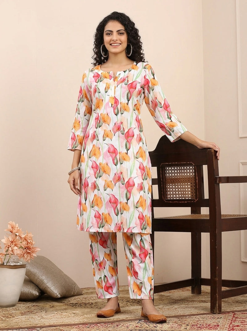 White Floral print co-ord set