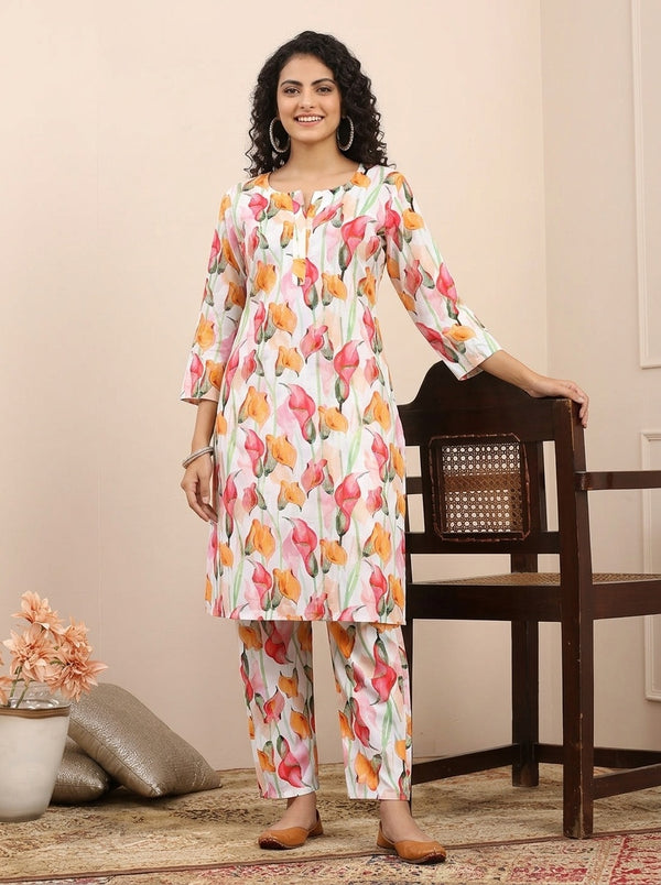 White Floral print co-ord set