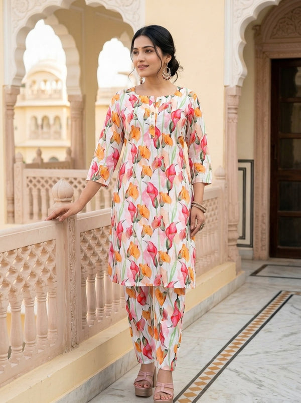 White Floral print co-ord set