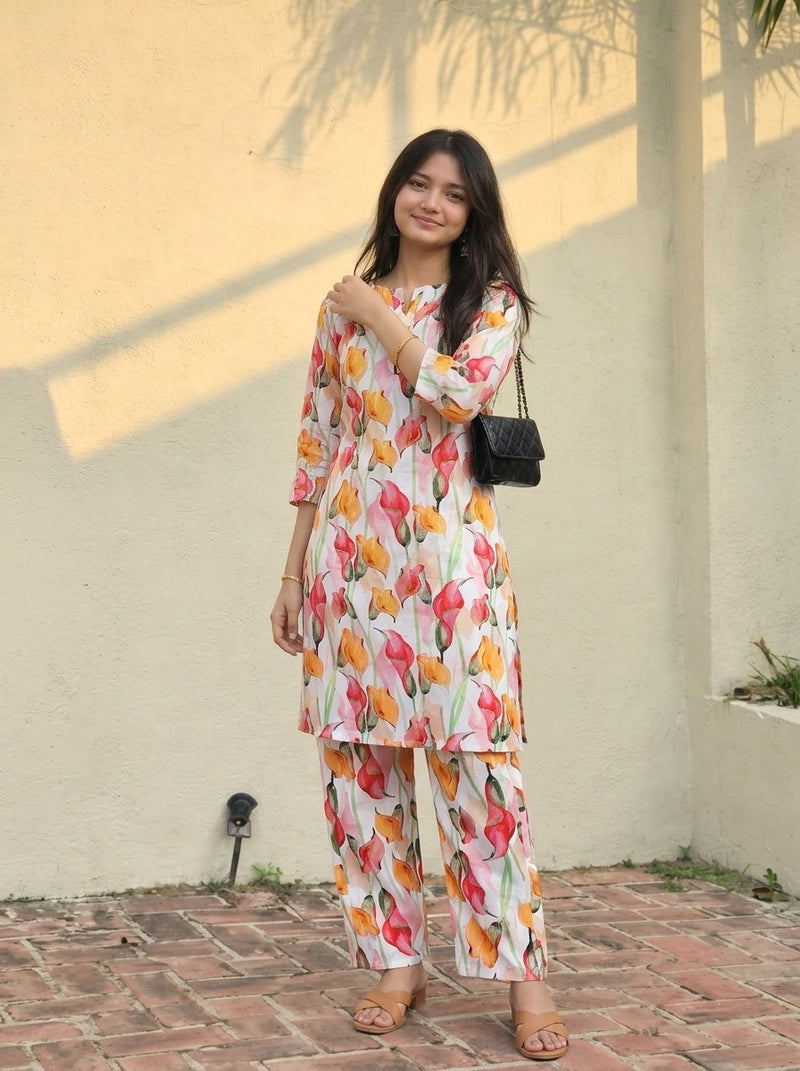 White Floral print co-ord set